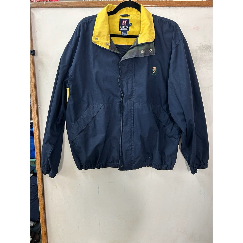 Vintage Chaps by Ralph Lauren Men's Size L Zip Up Windbreaker Jacket Blue Yellow